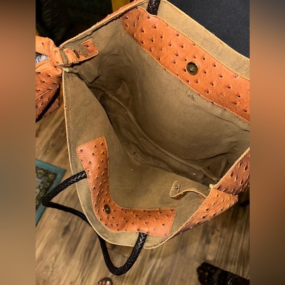 Vintage Synthetic Leather Tote Bag Light Brown - Picture 12 of 15